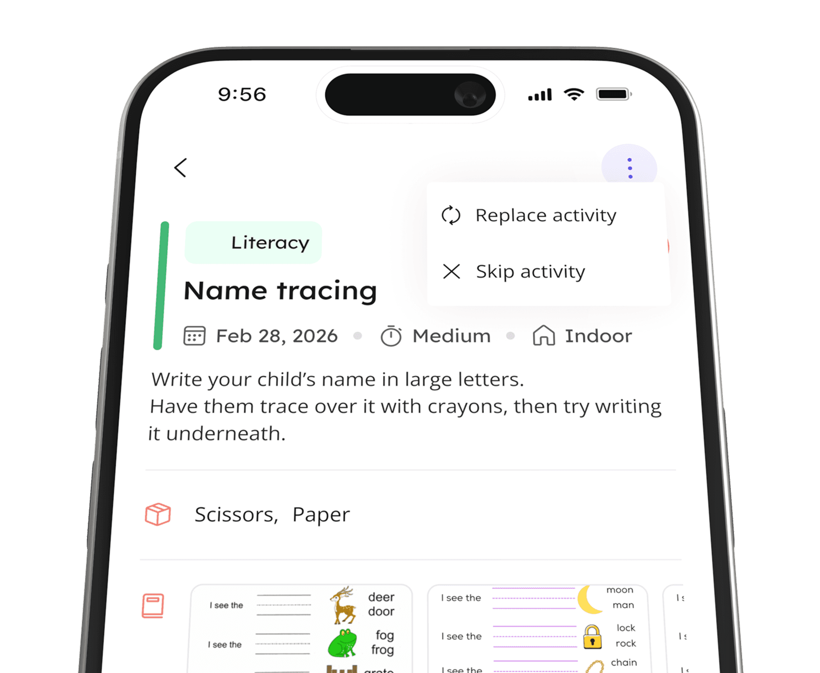 Activity details screen